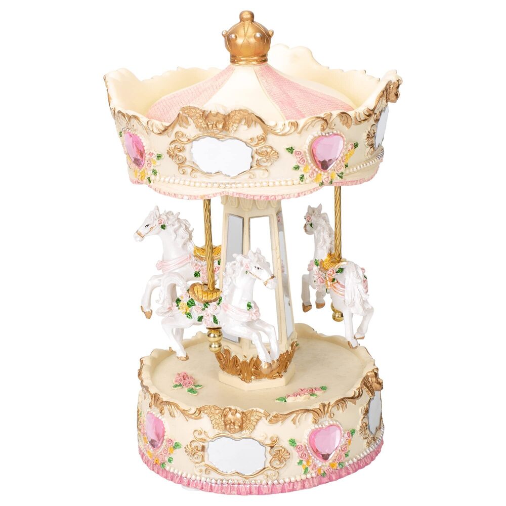 1847 Cupid Rose Garland Horses Musical Carousel 10 inch Rotating Figurine